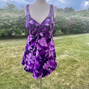 Roaman's Purple Floral One Piece Plus Size Swimsuit